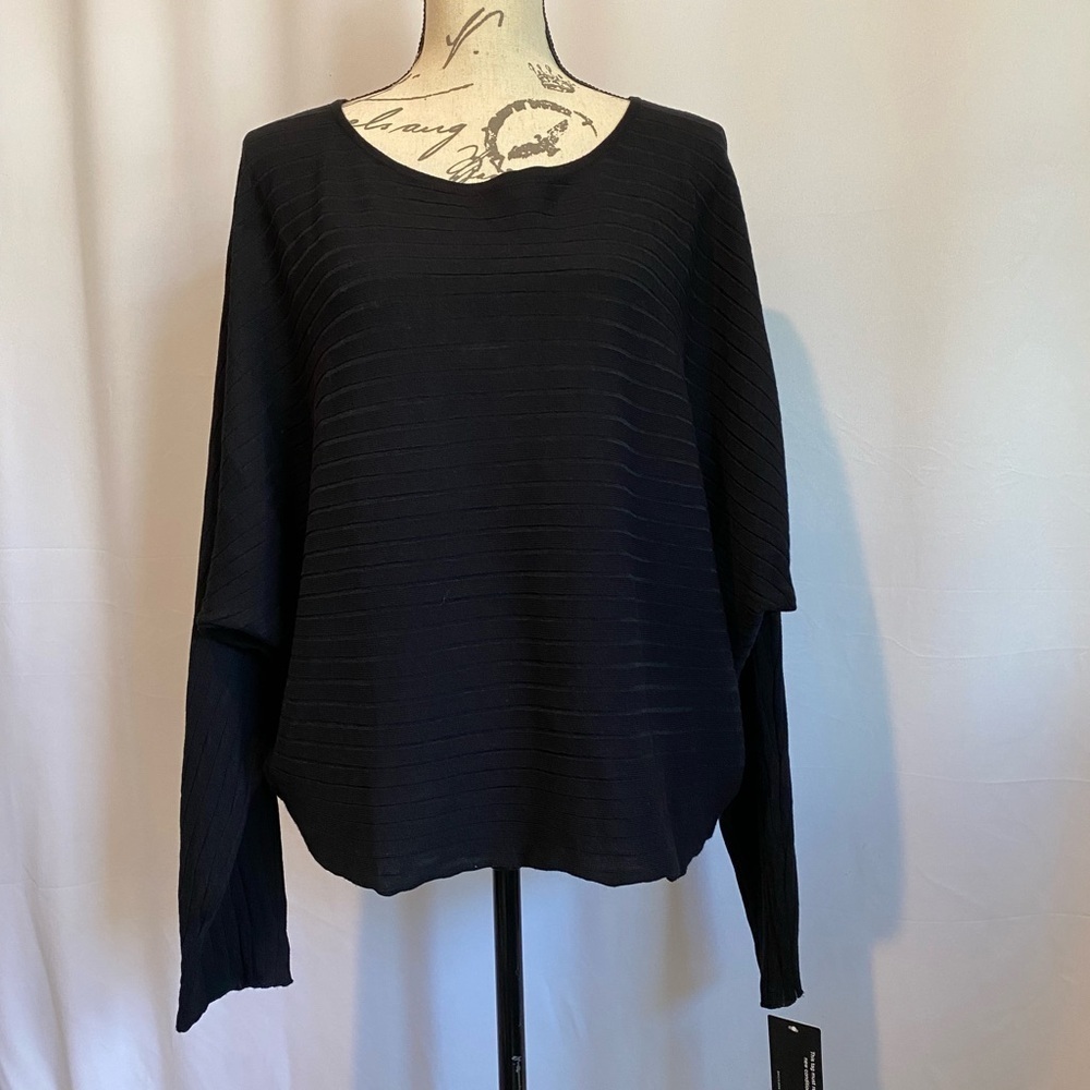 BCBG Black Ribbed Long Sleeve Top